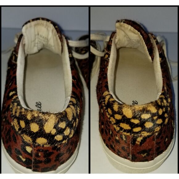MADEWELL Sidewalk Low Top Sneakers Painted Leopard Calf Hair Sz 7.5 Brown - Picture 7 of 13